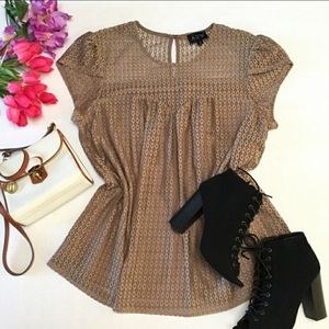 XL eyelet crochet lace overlay blouse